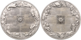 Vereinigte Staaten von Amerika. Silbermedaille 1974 (v. Ernest Lauser, bei Franklin Mint) Beiderseits Kalender, umgeben von den Tierkreiszeichen , i. ...