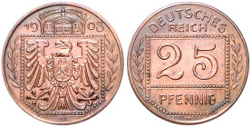 Medaillen von Karl Goetz. 25 Pfennig 1908 D Probeprägung in Kupfer. Kienast&nbsp;78, Slg.&nbsp;Böttcher&nbsp;-, Schaaf&nbsp;18G30, Jaeger&nbsp;zu&nbsp...