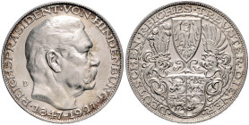Medaillen von Karl Goetz. Silbermedaille 1927 D auf den 80. Geburtstag des Reichspräsidenten v. Hindenburg, i. Rd: BAYER. HAUPTMÜNZAMT SILBER 900f. Ki...