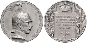 Erster Weltkrieg. Silbermedaille 1914 (v. Galambos/Grünthal) auf die Reichstagsrede von Kaiser Wilhelm II. (mit Adlerhelm), i.Rd: SILBER 990. Zetzmann...