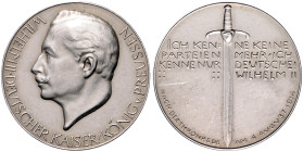Erster Weltkrieg. Silbermedaille 1914 (v. Lauer) Wilhelm II. / Ich kenne keine Parteien mehr ., i. Rd: SILBER 990. Zetzmann&nbsp;2014. 33,2&nbsp;mm, 1...