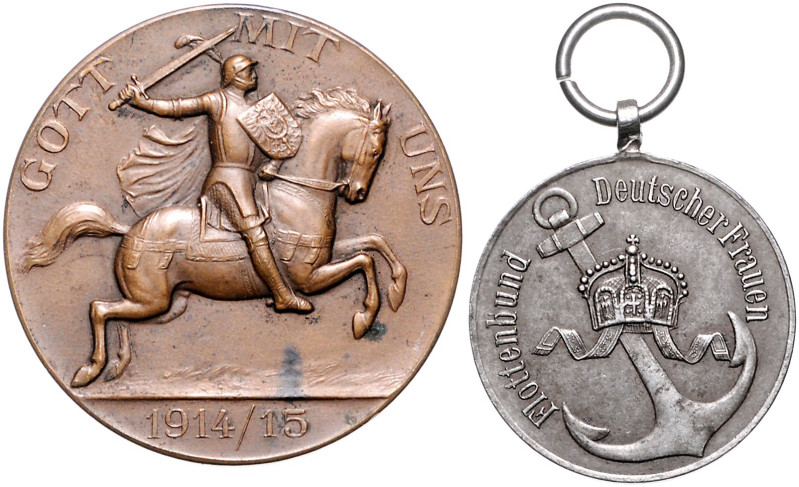 Erster Weltkrieg. 
Lot von 2 Stücken: Eisenmedaille 1914 'Gold gab ich für Eise...