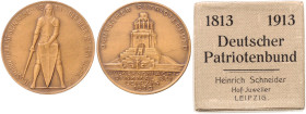 Befreiungskriege. Lot von 2 Stücken: Bronzemedaillen (v. B.H. Mayer) des Deutschen Patriotenbundes auf 100 Jahre Völkerschlacht. beide in Originalscha...