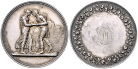 Freundschaft, Liebe und Ehe. Silbermedaille (v. Andrieu) Hochzeitsmedaille, mit Monogramm-Gravur, i.Rd. 20. APRIL 1842 und Punze antike Lampe. 36,1&nb...