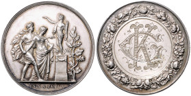 Freundschaft, Liebe und Ehe. Silbermedaille (v. Petit) auf die Ehe, UNIS A JAMAIS, mit Monogramm-Gravur, i.Rd. M GUILLET- H.KAIZER UNIS LE 26.OCTOBRE ...