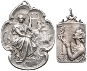 Jugendstil. Lot von 2 Stücken: Versilberter Bronzeanhänger 1906 (v. Fisch) Prämie der Academie Culinaire und 1934 Prämie im Polizeidienst. .