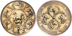 Landwirtschaft und Tiere. Vergoldete Bronzemedaille 1895 (v. Deitenbeck / Oertel) auf den Verband kynologischer Vereine in Straßburg. 50,2&nbsp;mm, 49...