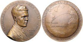 Luftfahrt. Bronzemedaille 1927 (v. Prud'Homme) auf die Atlantiküberquerung von Charles Lindbergh, i. Rd: Füllhorn BRONZE. Kaiser&nbsp;-. 67,9&nbsp;mm,...