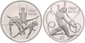 Olympische Spiele. Lots. Lot von 4 Stücken: ÖSTERREICH: 2x 200 Schilling 1995 Olympische Spiele 1896-1996 Kunstturnen und Skislalom und KANADA: 2x 15 ...