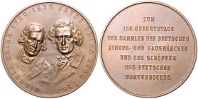 Personenmedaillen. Gebr. Grimm, Wilhelm und Jakob 1786-1859 und 1785-1863. Bronzemedaille o.J. (v. A. Schindler) Zum 150. Geburtstag der Sammler der d...