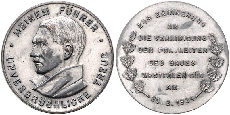 Personenmedaillen. 
Hitler, Adolf 1889-1945. Lot von 2 Stücken: Versilberte Bro...