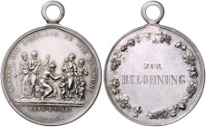 Religion. Silbermedaille o.J. (v. Josef Lang) LASSET DIE KINDLEIN ZU MIR KOMMEN, mit Rückseitengravur: ZUR BELOHNUNG. mit Öse 45,2&nbsp;mm, 26,23&nbsp...