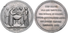 Religion. Silbermedaille o.J. (v. Stuckhart) auf die Taufe. GPH&nbsp;vgl.&nbsp;1139. kl. Stempelfehler am Rand 58,1&nbsp;mm, 52,17&nbsp;g. .