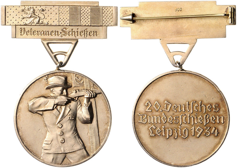 Schützenmedaillen. 
Leipzig. 
Vergoldete Silbermedaille 1934 auf das 20. Deuts...