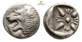 Ionia. Miletos circa 525-475 BC. Hemidrachm AR, 1,49 g. 15,mm.Forepart of a lion to left, head turned to left / Stellate design within incuse square.S...