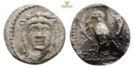 CILICIA, Uncertain. 4th century BC. AR Obol (10.8 mm, 0.67 g, ) Head of Herakles facing, wearing lion skin / Eagle standing left on head of stag; all ...