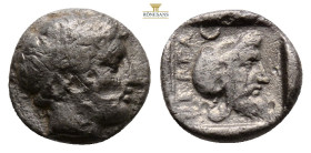 Mysia. Pergamon. Gongylos or Eurysthenes as satrap circa 450-400 BC. Diobol AR, 11 mm, 1,34 g
Laureate head of Apollo to right / ΠΕΡΓΑ, bearded male h...