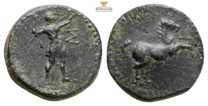 Pamphylia. Aspendos circa 200-0 BC. Bronze Æ
Horse galloping right / A-Σ, sling...