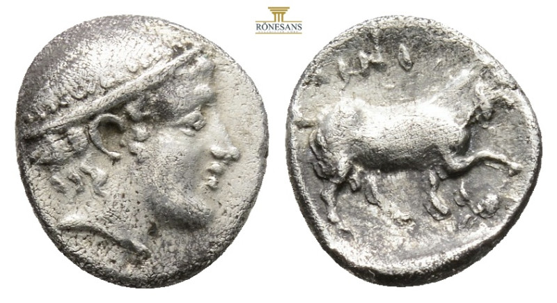 Thrace, Ainos AR Diobol. Circa 435-405 BC. Head of Hermes to right, wearing peta...