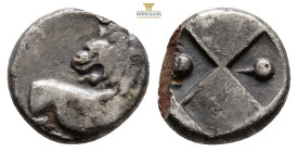 Thrace, Chersonesos AR Hemidrachm Silver ca 386-338 BC 1,7 g. 12,5 mm.Obv: Forepart of lion right, head reverted.Rev: Quadripartite incuse square with...