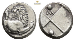 Thrace, Chersonesos AR Hemidrachm Silver ca 386-338 BC 2,2 g. 12,7 mm.Obv: Forepart of lion right, head reverted.Rev: Quadripartite incuse square with...