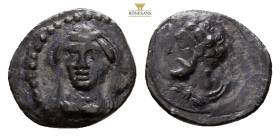 UNCERTAIN CILICIA. Possibly Tarsos. Datames. 378-372 B.C. AR obol. .0,63 g. 10,5 mm. Bust of the nymph Arethusa(?) facing slightly left / Bearded male...