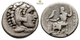 Kings of Macedon. Alexander III The Great; 336-323 BC, Drachm, (17,1 mm, 4 g.) Obv: Head of Heracles r. wearing skin of lion\'s head with mane. Rx: Ze...