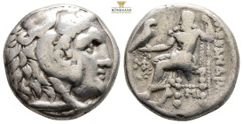 Kings of Macedon. Alexander III The Great; 336-323 BC, Tetradrachm, (15,9 mm, 3,9 g.) Obv: Head of Heracles r. wearing skin of lion\'s head with mane....