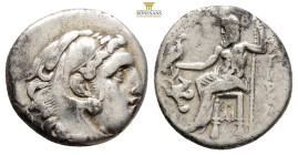 MACEDONIAN KINGDOM. Alexander III the Great (336-323 BC). AR drachm (17,1 mm, 4.1 gm, ) Head of Heracles right, wearing lion skin headdress, paws tied...