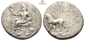 CILICIA, Tarsos. Mazaios. SatrapofCilicia, 361/0-334 BC. AR Stater (22 mm, 9,1 g, 4h). Baaltars seated left, his torso facing, holding lotus-tipped sc...