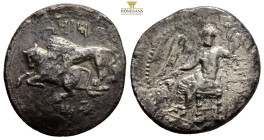 Cilicia, Tarsos AR Stater. (25, 6 mm, 8,8 g.) Mazaios, satrap of Cilicia and Cappadocia, circa 361-334 BC. Baaltars seated left, holding eagle, ear of...