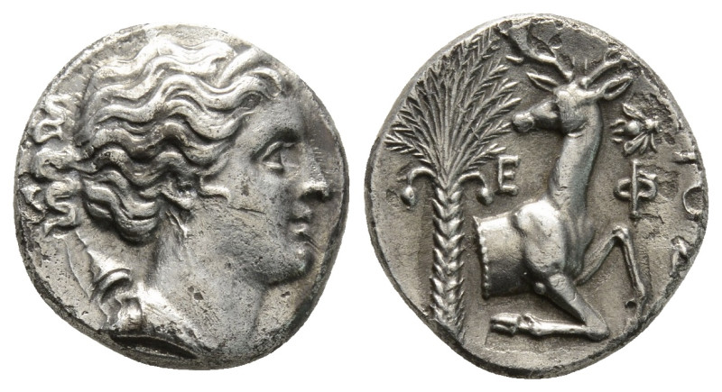 Ionia, Ephesos, silver denarius, Octobol 340-330 BC, 4,3 . 17,3 mm. bust of Arte...