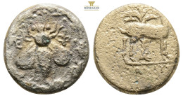 IONIA, Ephesus (Circa 202-133 BC). AE. (3.6 g. 12,1 mm.) Bee within wreath. Rev. Stag standing right before palm tree; monogram in front.