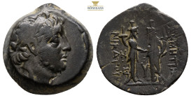 Seleukid Kingdom. Nisibis . Demetrios II, 1st reign. 146-138 BC. Bronze Æ 21,2 mm. 7,8 g. Diademed, slightly bearded head of Demetrios to right / BAΣΙ...