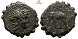 SELEUKID KINGDOM. Antiochos VI Dionysos (144-142 BC). Serrate Ae. Antioch on the Orontes. 7,4 g. 23,4 mm.
Obv: Radiate and diademed head right.
Rev: Β...