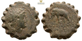 SELEUKIDKingdom. Antioch on the Orontes. Antiochos VI Dionysos 144-142 BC. Serrate ÆRadiate head of Antiochos right, wreathed with ivy / BAΣIΛEΩΣ ANTI...