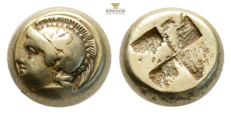 Greek, IONIA, Phokaia (Circa 478-387 BC) EL Hekte (9,6 mm, 2.55 g)
Obv: Helmete...