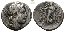 Seleukid Empire, Antiochos VII AR Drachm. Tarsus, 138-129 BC. Diademed head right / BAΣIΛEΩΣ ANTIOXOY EYEPΓETOY, Nike advancing left, holding wreath; ...