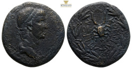 Kings of Commagene. Samosata. Antiochos IV Epiphanes of Commagene AD 38-72. Struck circa AD 54-65 Oktachalkon Æ, 26,3 mm., 12,7 g.
ΒΑΣΙΛEYΣ • ME ANTIO...