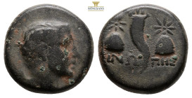 PAPHLAGONIA. Sinope. Time of Mithradates VI Eupator, circa 85-65 BC. AE (Bronze, 15,8 mm, 4.5 g, ). Draped bust of Perseus to right, wearing winged di...