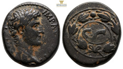 Seleucis ad Pieria, Antioch Octavian as Augustus, 27 BC – 14 AD Bronze circa 5-12 AD, Æ 27.3 mm., 17,1 g.
IMP AVGVST TR POT Laureate head r. Rev. Lar...