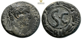 Tiberius Æ As of Antioch, Seleucis and Pieria. AD 31/2. laureate head right / Large S C within circular linear border; all within laurel wreath.15 g, ...