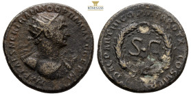TRAJAN (98-117). As. Rome mint, for circulation in Syria. 5,9 g. 22,4 mm.
Radiate and draped bust of Trajan, right.
Rev: DAC PARTHICO P M TR POT XX CO...