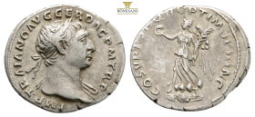 TRAIANUS 98-117. Denarius (103/112) 3,3 g. Honorable. Bust to the right, draping on the left shoulder IMP TRAIANO AVG GER DAC PMTRP / COS V PP SPQR OP...