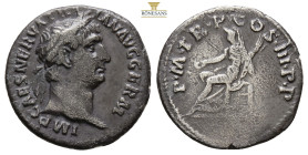 Trajan AD 98-117. Rome Denarius AR 19,2 mm., 3, g. IMP CAES NERVA TRAIAN AVG GERM, laureate head of Trajan right / PM TRP COS II P P, Vesta seated lef...