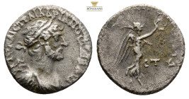 Hadrian AR Hemidrachm of Caesarea, Cappadocia. Dated Year 4 = AD 120-121. 1.4 g, 14,6 mm, AVTO KAIC TPAI ADPIANOC CEBACT, laureate bust right, drapery...