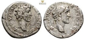 ANTONINUS PIUS with MARCUS AURELIUS as Caesar (138-161). Denarius. Rome. 3 g. 17,9 mm.
Obv: ANTONINVS AVG PIVS P P TR P COS III. Laureate head of Anto...