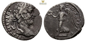 Septimius Severus. A.D. 193-211. AR denarius (18 mm, 2.6 g, 11 h). Rome mint, struck A.D. 198. L SEPT SEV PERT AVG IMP X, laureate head right / VICT A...
