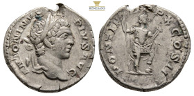 CARACALLA (197-217). AR Denarius 3.6 g. 19 mm. Rome. ANTONINVS PIVS AVG. Laureate head right. PONTIF TR P XII COS III. Virtus standing right, helmeted...