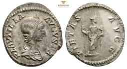 Plautilla, AD 202-205. AR, Denarius. 3.1 g. 18.6 mm. Rome.
Obv: PLAVTILLA AVGVSTA. Bust of Plautilla, hair firmly waved and drawn down on neck, drape...